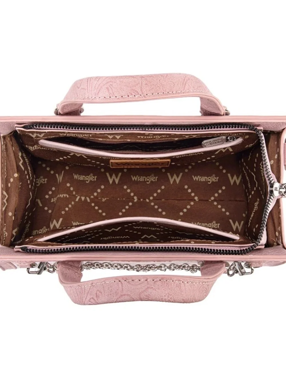 Wrangler Western Chic Lace with Chain Charm Satchel/Crossbody Bag Pink